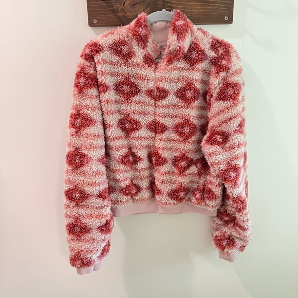 Lucky Brand Hi Pile Half Zip Pullover Pink Aztec Medium - Picture 3 of 8